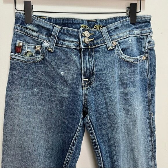 Miss Me Daphne Low Rise Bootcut Jeans Distressed Camo Size 28 - Picture 3 of 16